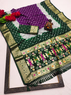 Soft Silk Multicolour Bandhej Saree with Woven Border