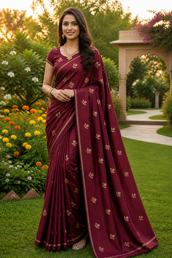 Viscose Khadi Silk Saree with Jacquard Leaf Design
