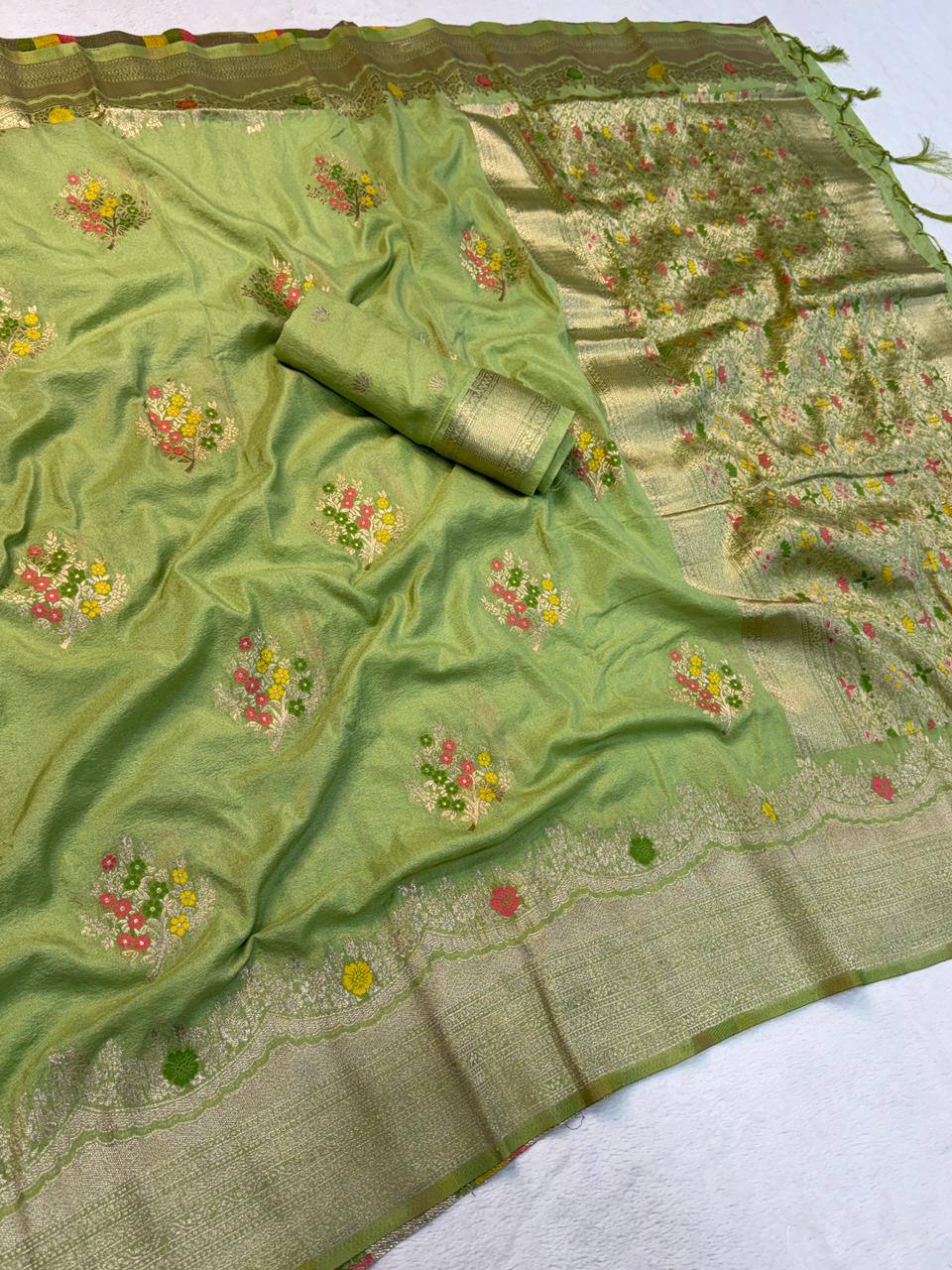 Paithani Silk Sibori Tie-Dye Saree with Minakari Border