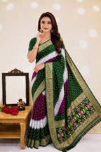 Soft Silk Multicolour Bandhej Saree with Woven Border