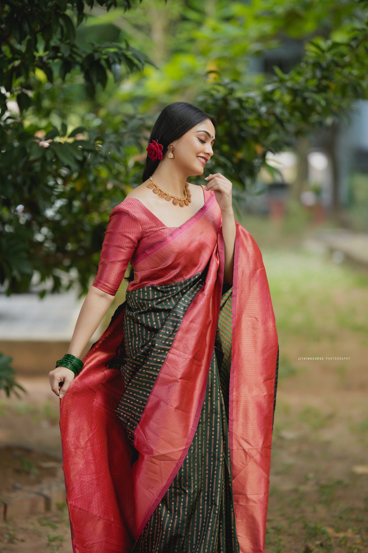 Ceremony Wear Jacquard Green Color Silk Saree