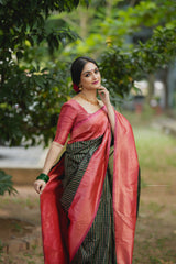 Ceremony Wear Jacquard Green Color Silk Saree