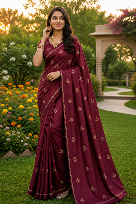 Viscose Khadi Silk Saree with Jacquard Leaf Design