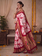 Paithani Silk Sibori Tie-Dye Saree with Minakari Border