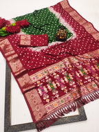 Soft Silk Multicolour Bandhej Saree with Woven Border