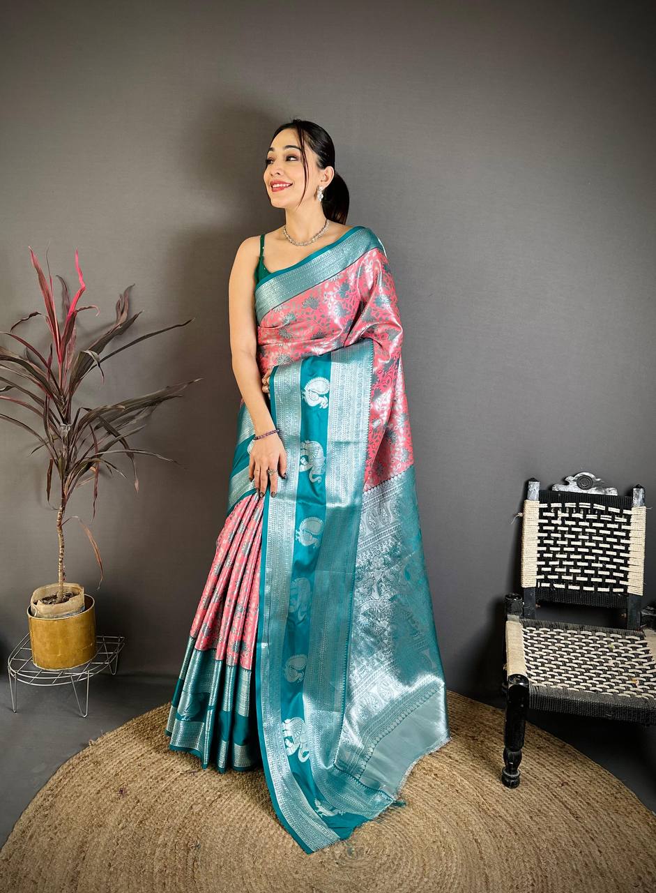 Pure Kanjivaram Silk Saree with Silver Zari Pallu