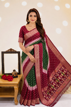 Soft Silk Multicolour Bandhej Saree with Woven Border