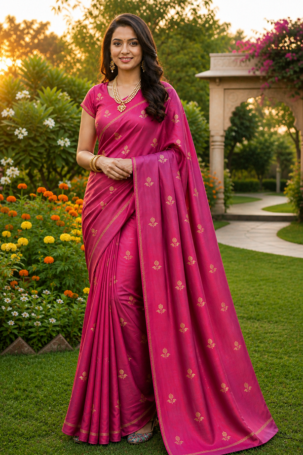 Viscose Khadi Silk Saree with Jacquard Leaf Design