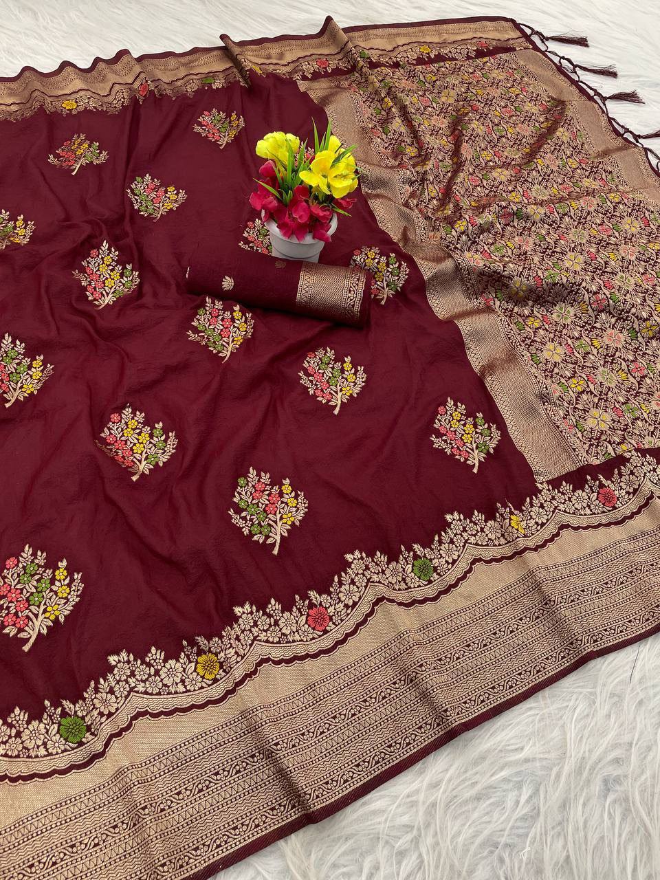 Paithani Silk Sibori Tie-Dye Saree with Minakari Border