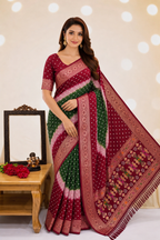 Soft Silk Multicolour Bandhej Saree with Woven Border