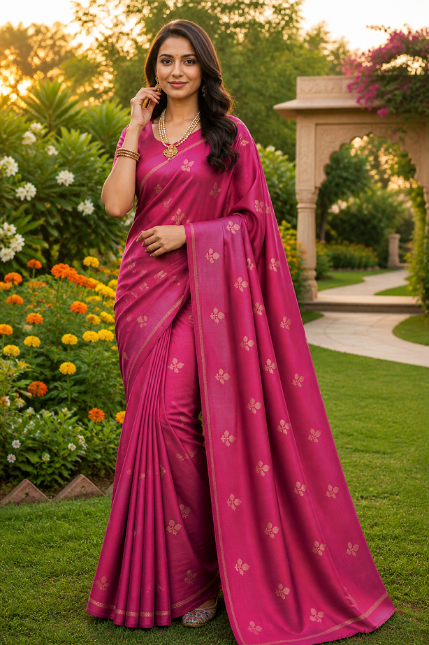 Viscose Khadi Silk Saree with Jacquard Leaf Design
