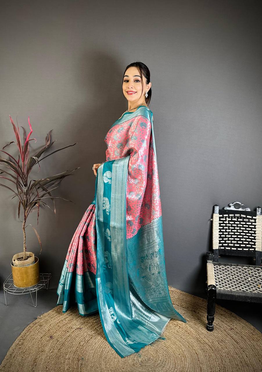 Pure Kanjivaram Silk Saree with Silver Zari Pallu