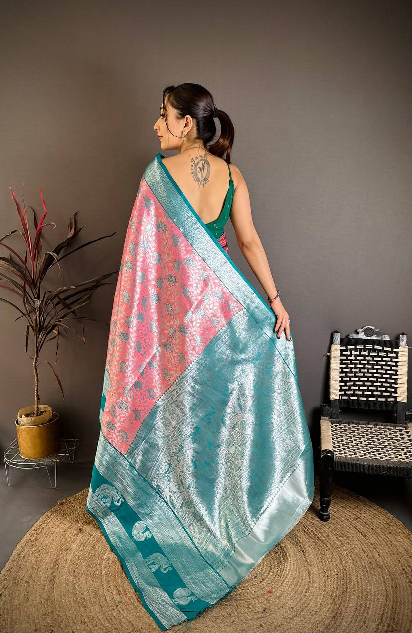 Pure Kanjivaram Silk Saree with Silver Zari Pallu