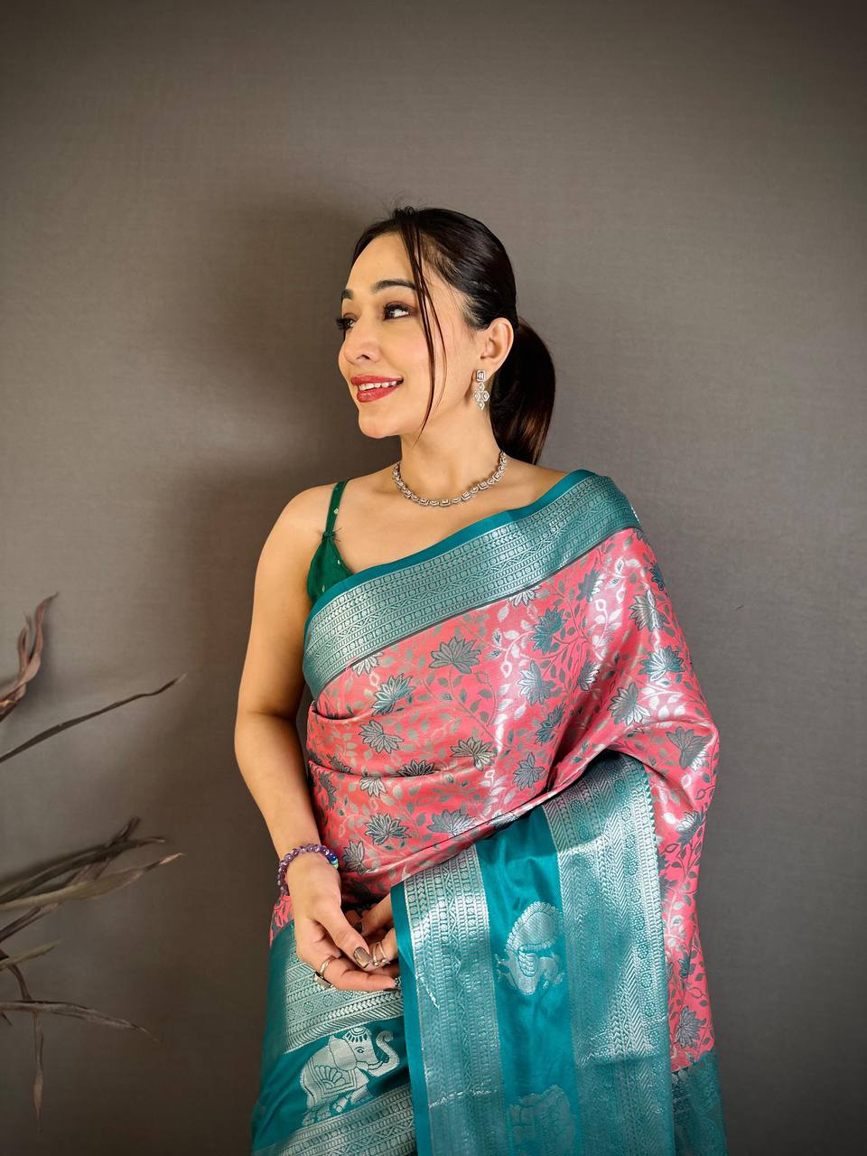 Pure Kanjivaram Silk Saree with Silver Zari Pallu