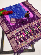 Soft Silk Multicolour Bandhej Saree with Woven Border