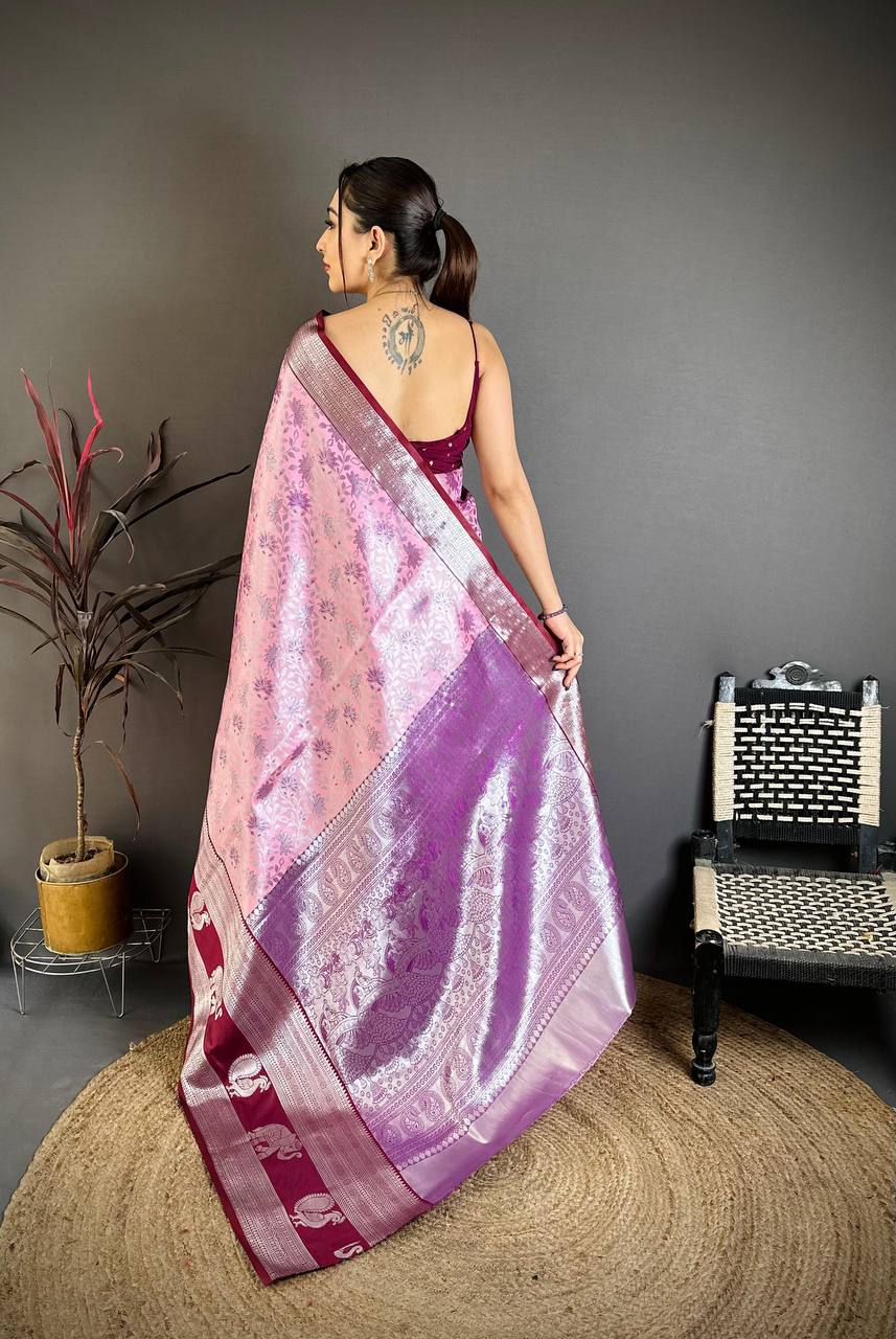 Pure Kanjivaram Silk Saree with Silver Zari Pallu