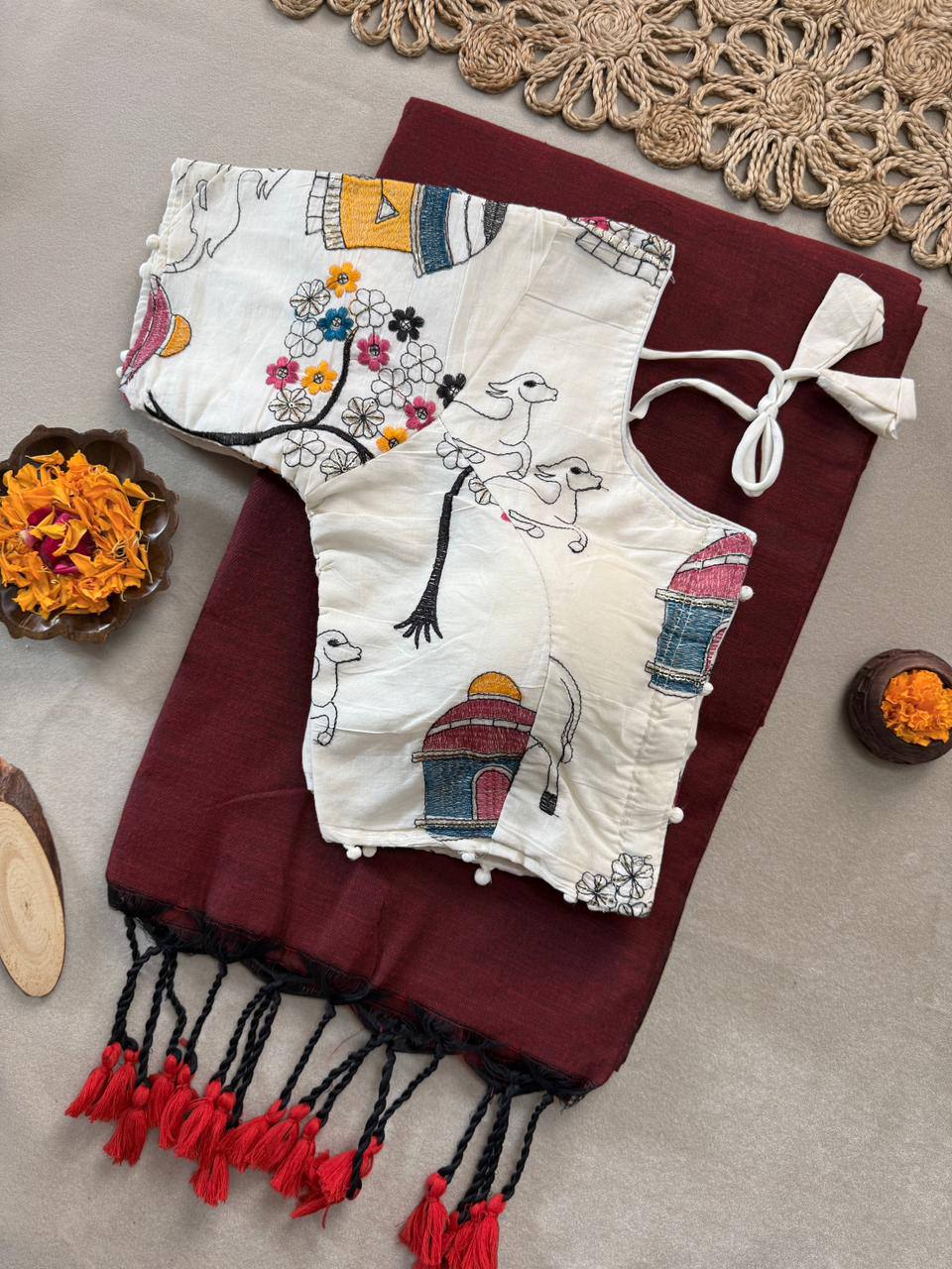Traditional Cotton Weave Saree With Blouse