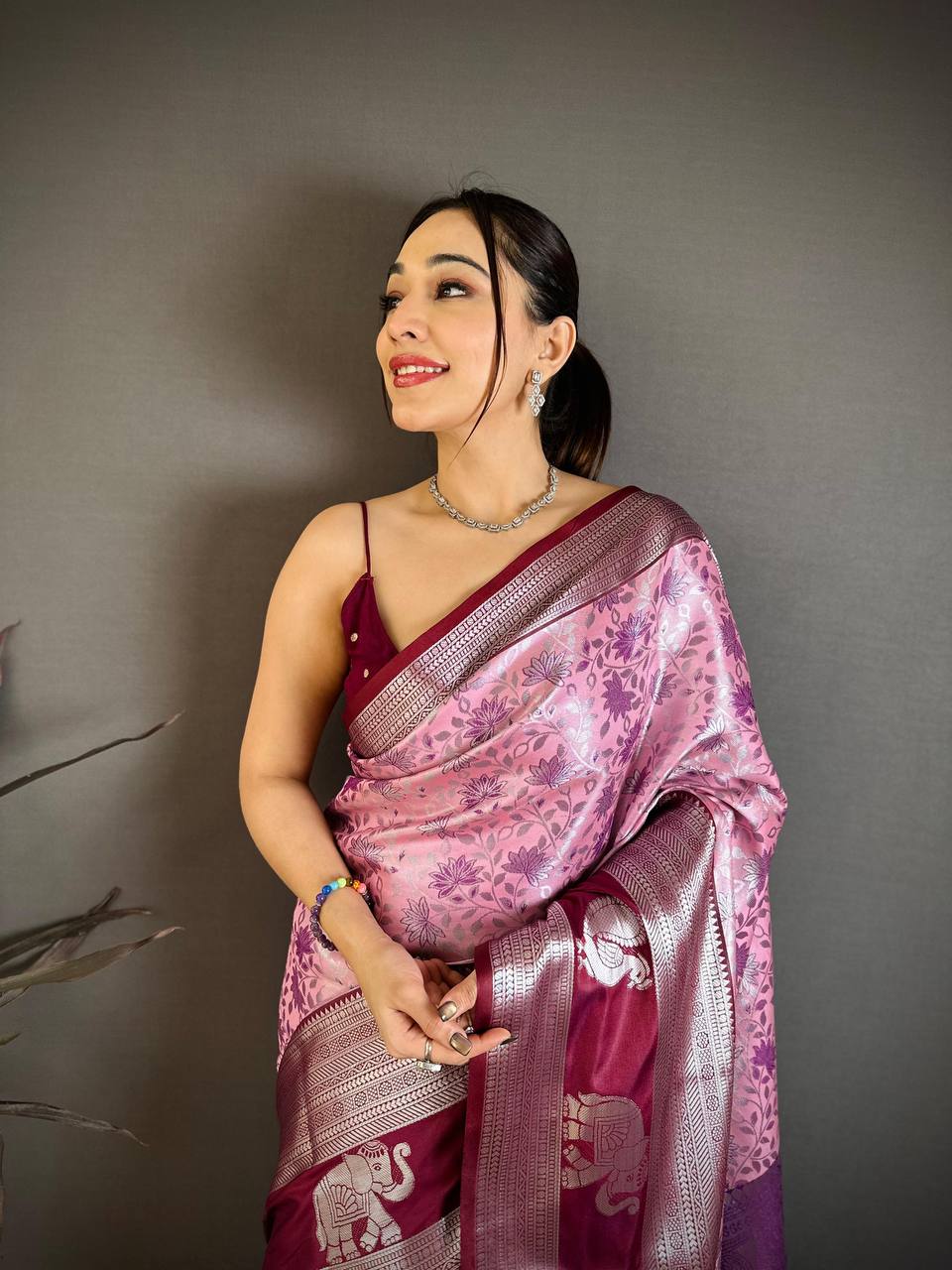 Pure Kanjivaram Silk Saree with Silver Zari Pallu