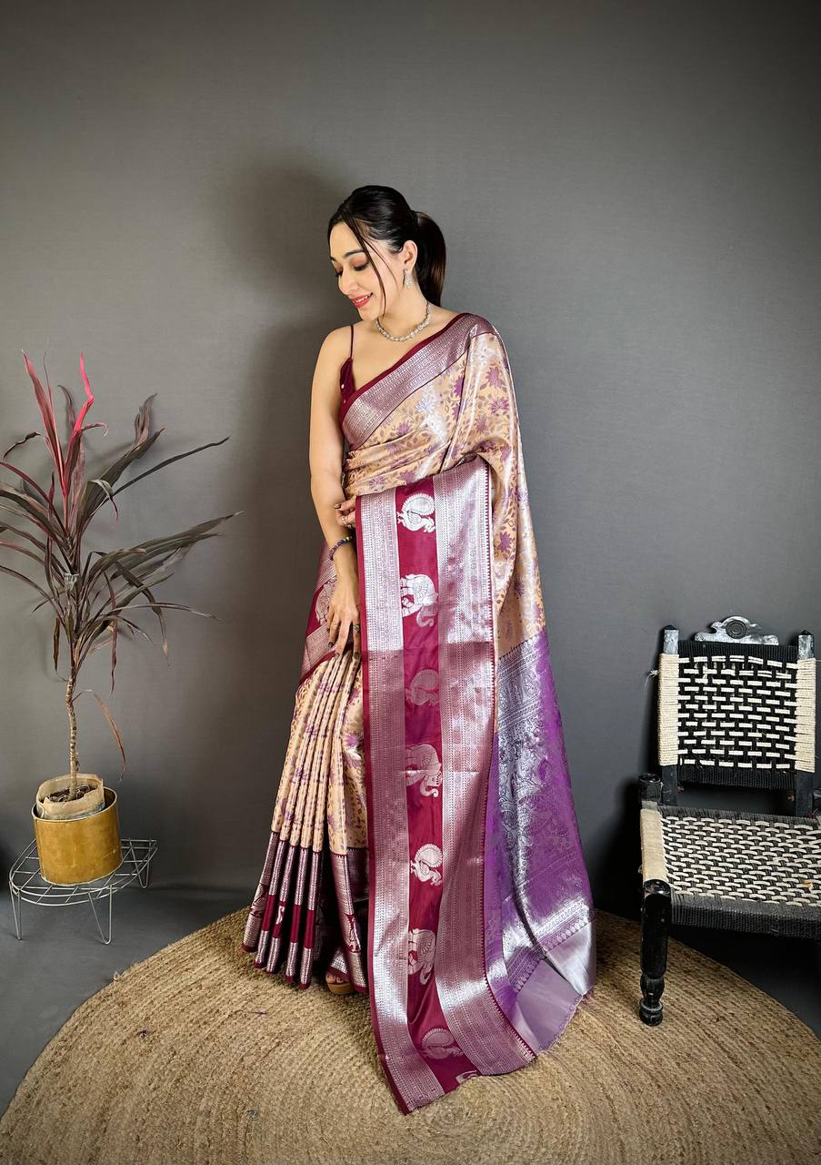 Pure Kanjivaram Silk Saree with Silver Zari Pallu