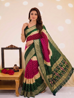 Soft Silk Multicolour Bandhej Saree with Woven Border