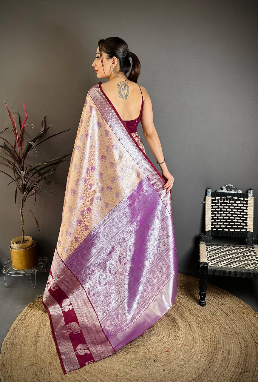 Pure Kanjivaram Silk Saree with Silver Zari Pallu