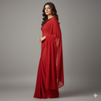 Red Georgette Saree with Red Sparkle Velvet Blouse | Ton-On-Ton Festive Saree with Elegant Shine