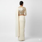 Cream Georgette Saree with Cream Sparkle Velvet Blouse | Ton-On-Ton Elegant Saree with Soft Shimmer