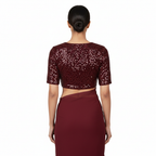 Maroon Georgette Saree with Maroon Sparkle Velvet Blouse | Ton-On-Ton Rich Saree with Festive Glow