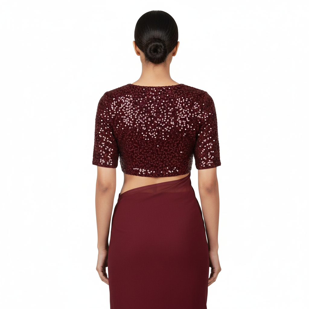 Maroon Georgette Saree with Maroon Sparkle Velvet Blouse | Ton-On-Ton Rich Saree with Festive Glow