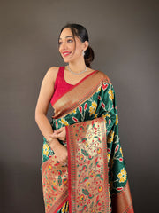 Delightful Soft silk Green Color Saree