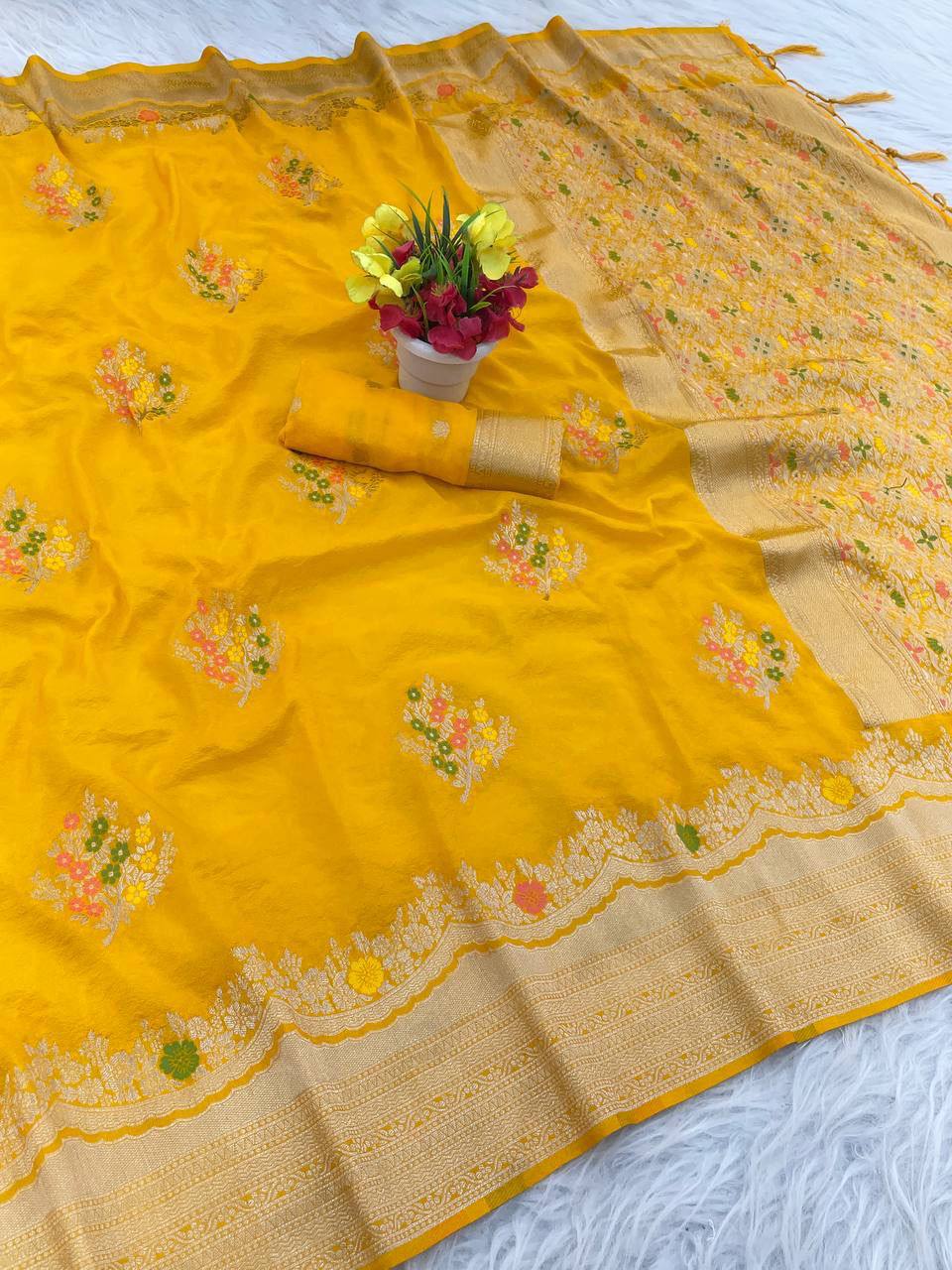 Paithani Silk Sibori Tie-Dye Saree with Minakari Border