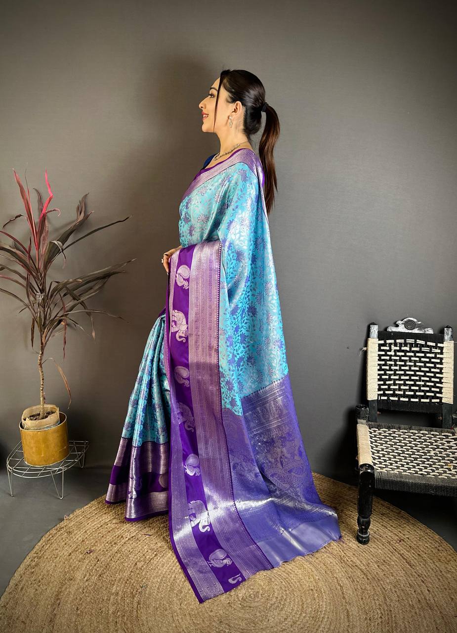 Pure Kanjivaram Silk Saree with Silver Zari Pallu