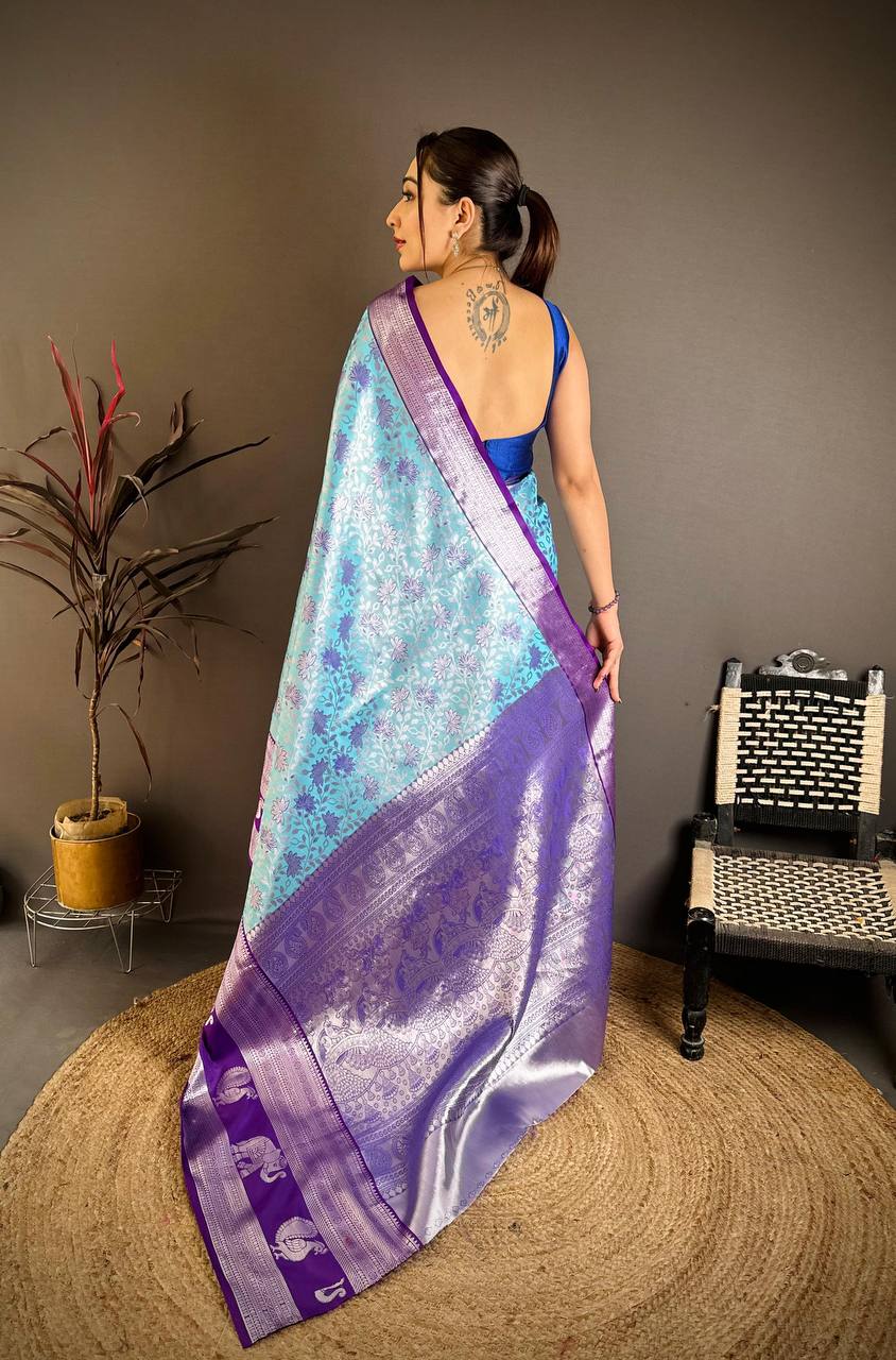 Pure Kanjivaram Silk Saree with Silver Zari Pallu