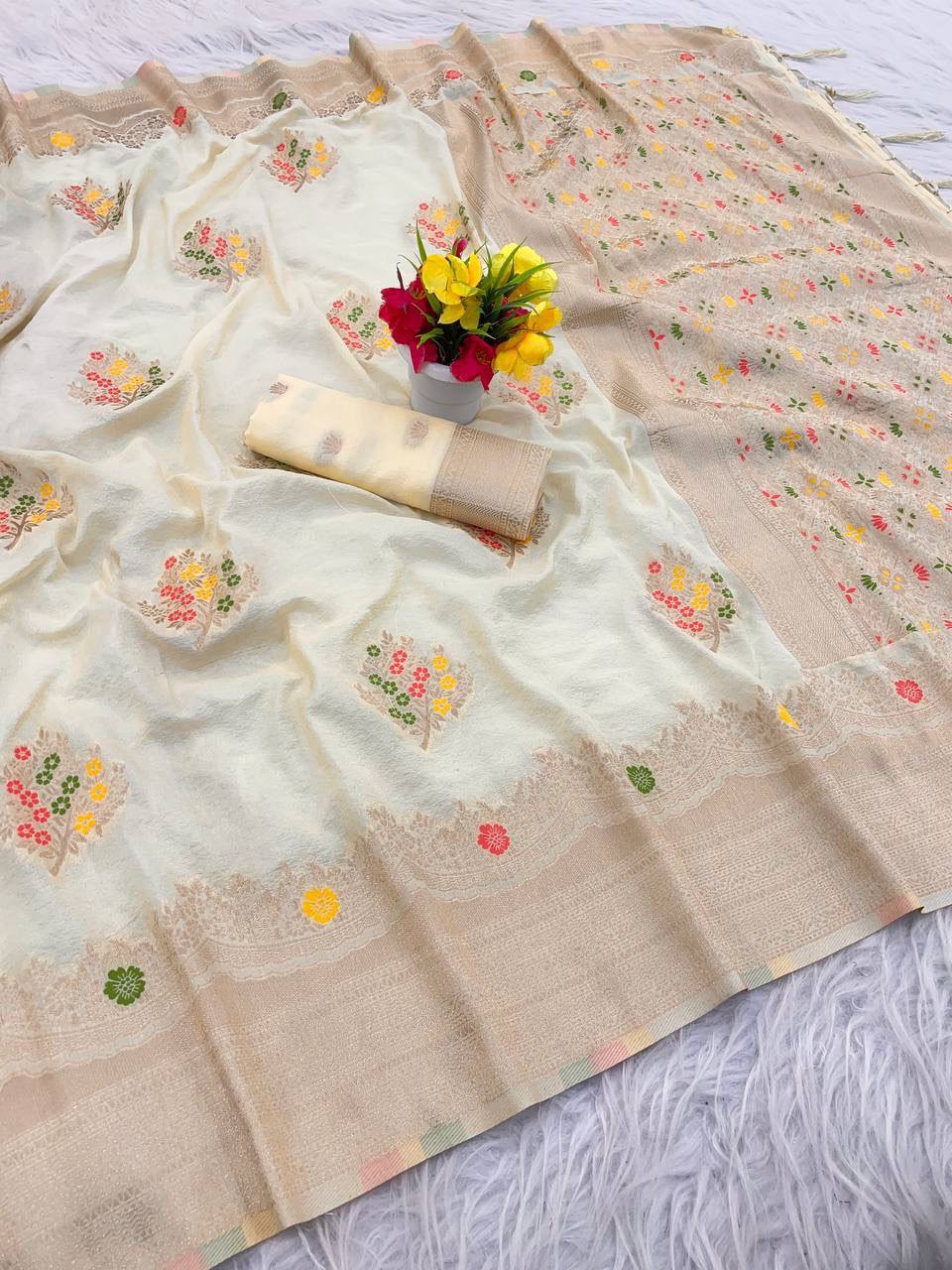 Paithani Silk Sibori Tie-Dye Saree with Minakari Border