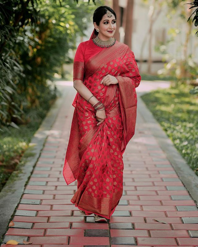 Demanding Red Color Jacquard Silk Saree