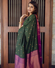 Marriage Special Jacquard Green Color Silk Saree