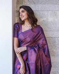 Festive Wear Jacquard Purple Color Silk Saree