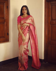 Reception Wear Jacquard Peach Color Silk Saree