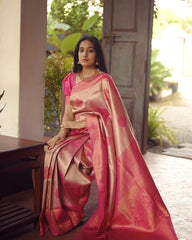 Reception Wear Jacquard Peach Color Silk Saree