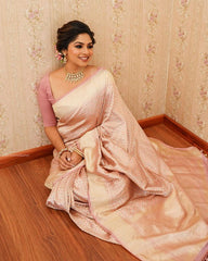 Traditional Wear Baby Pink Color Jacquard Silk Saree