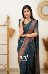 Outstanding Rama Color Jacquard Silk Saree