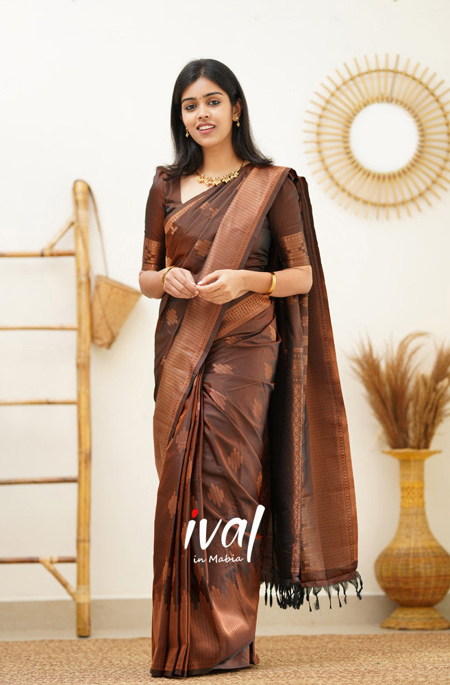 Outstanding Coffee Color Jacquard Silk Saree