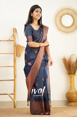 Outstanding Blue Color Jacquard Silk Saree