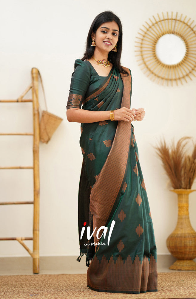 Outstanding Green Color Jacquard Silk Saree