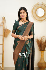 Outstanding Green Color Jacquard Silk Saree