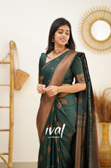 Outstanding Green Color Jacquard Silk Saree