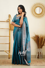 Engagement Wear Rama Color Jacquard Silk Saree