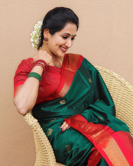 Delightful Green Color Jacquard Work Silk Saree