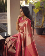 Reception Wear Jacquard Peach Color Silk Saree