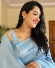 Glimmering Sky Blue Color Jacquard Work Silk Saree